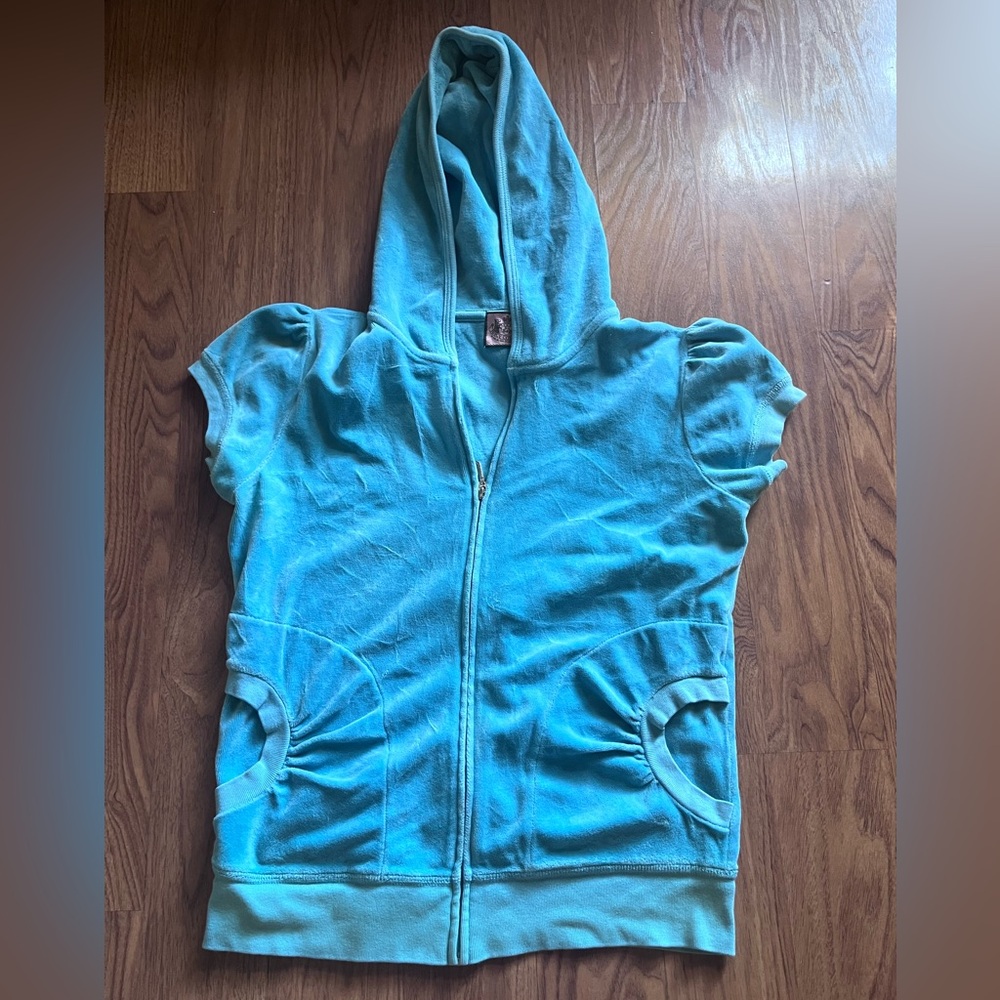 Teal Juicy Couture short sleeve zip-up size Large
